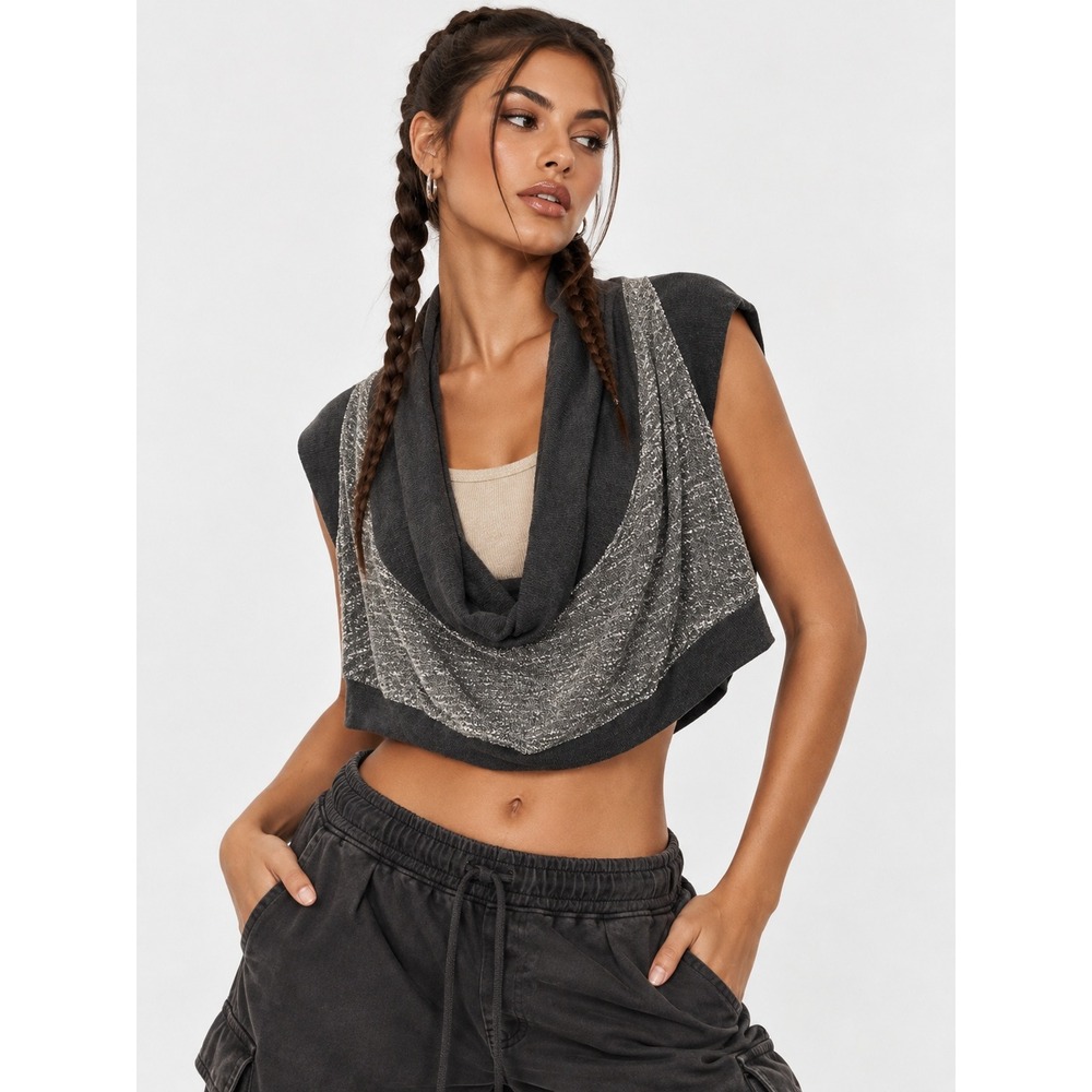 Ragdoll Charcoal Gray Marled Cowl Neck Draped Wrap Shrug M